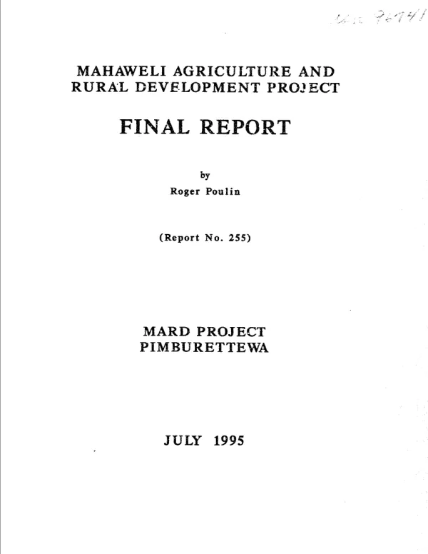 Mahaweli agriculture and rural development project : final report