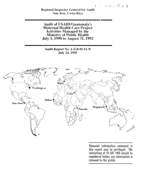 Audit of USAID/Guatemala"s maternal health care project activities managed by the Ministry of Public Health, July 1, 1990 to August 31, 1992
