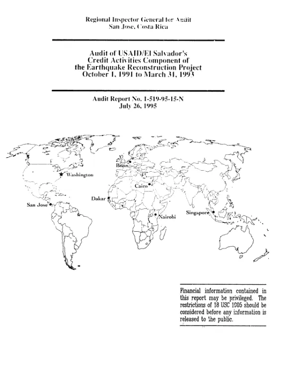 Audit of USAID/El Salvador"s credit activities component of the earthquake reconstruction project, October 1, 1991 to March 31, 1993