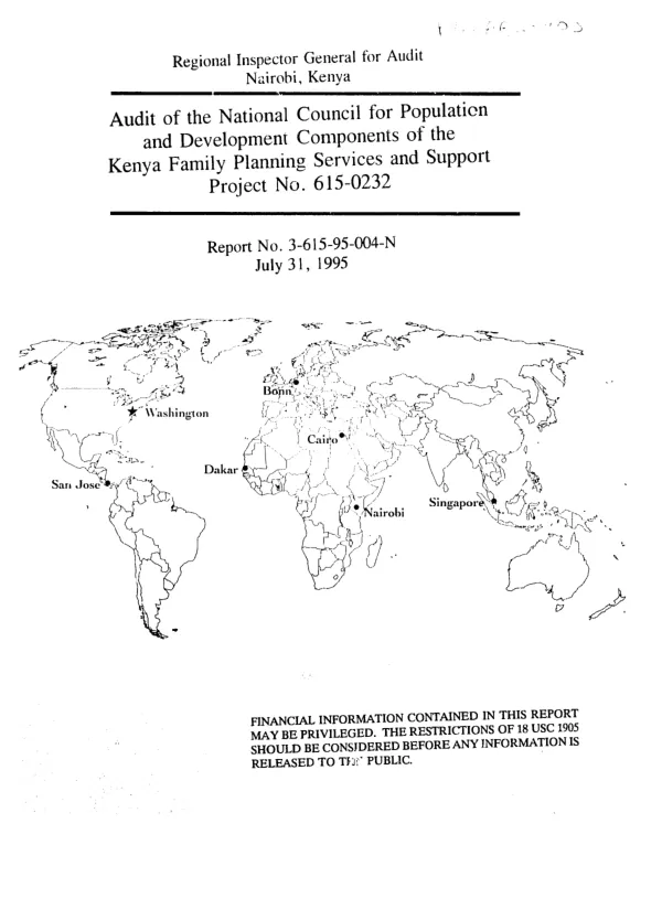 Audit of the National Council for Population and Development components of the Kenya family planning services and support project no. 615-0232