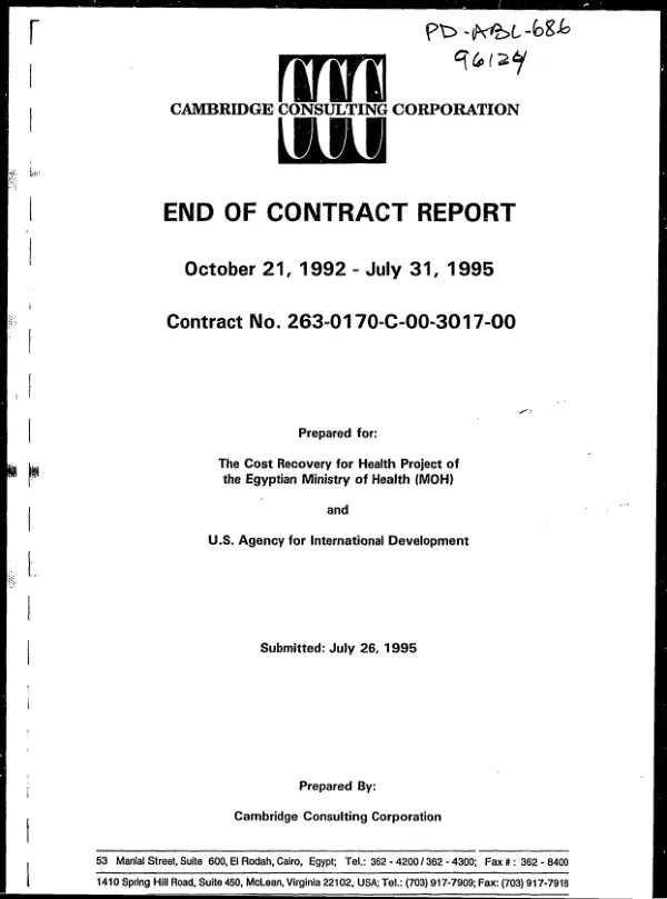 End of contract report : October 21, 1992-July 31, 1995 -- contract no. 263-0170-C-00-3017-00
