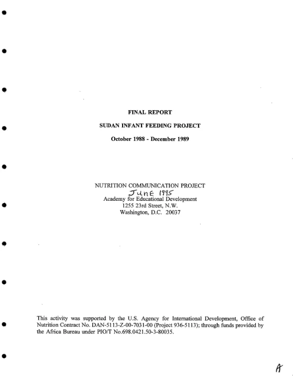 Final report : Sudan infant feeding project, October 1988-December 1989 -- nutrition communication project
