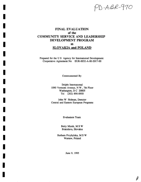 Final evaluation of the community service and leadership development program in Slovakia and Poland