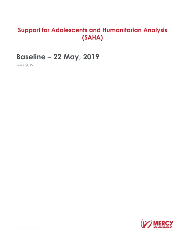 Support for adolescents and humanitarian analysis (SAHA) : baseline
