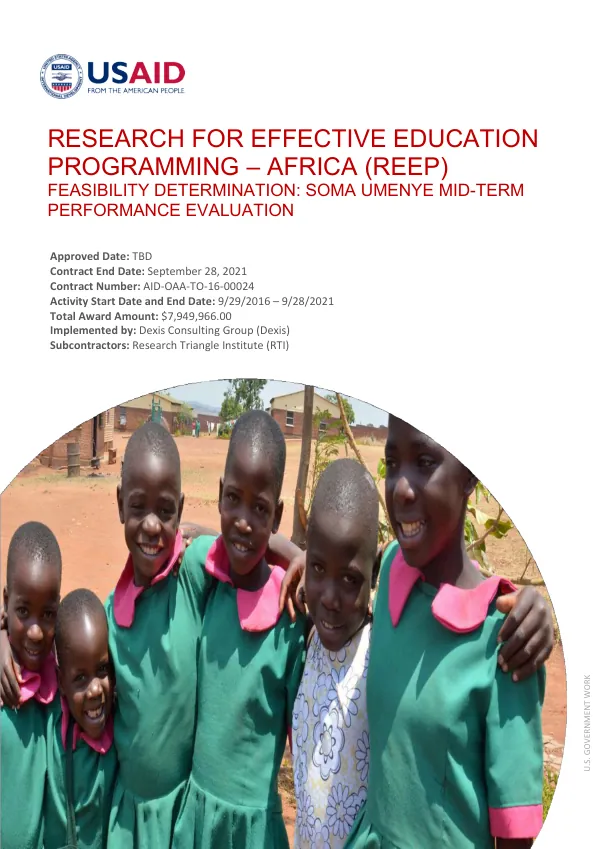 Research for effective education programming - Africa (REEP) feasibility determination : soma umenye mid-term performance evaluation