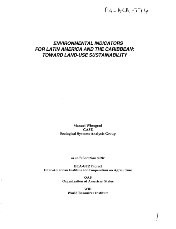 Environmental indicators for Latin America and the Caribbean : toward land-use sustainability
