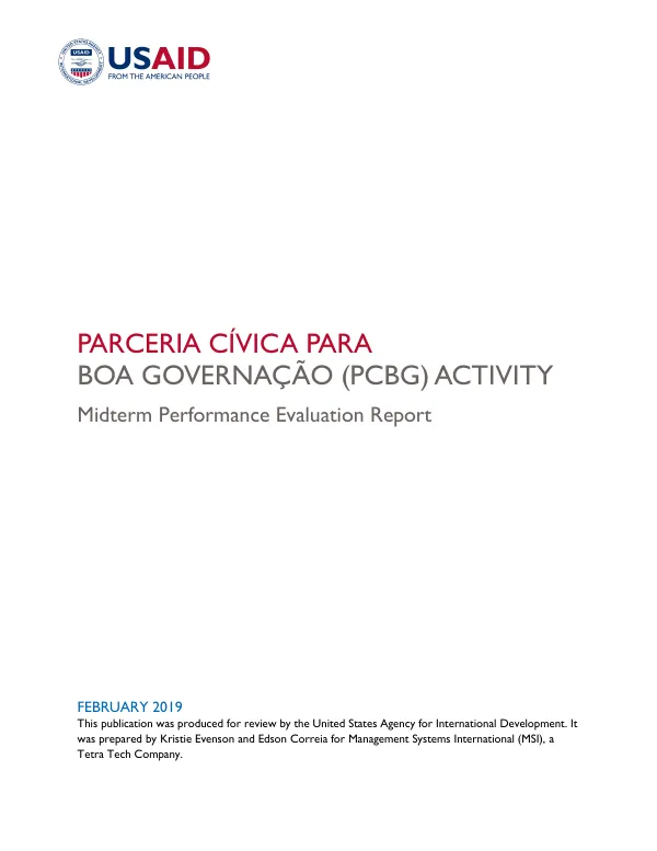 Parceria civica para boa governacao (PCBG) activity : midterm performance evaluation report