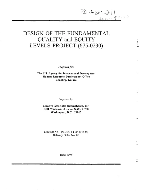 Design of the fundamental quality and equity levels project (675-0230)