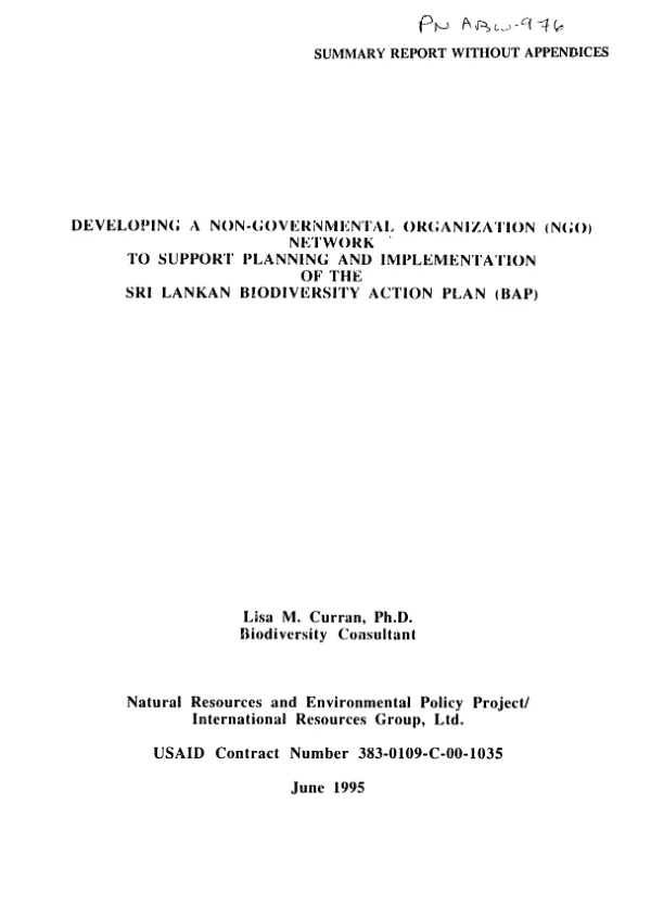 Developing a non-governmental organization (NGO) network to support planning and implementation of the Sri Lankan biodiversity action plan (BAP)