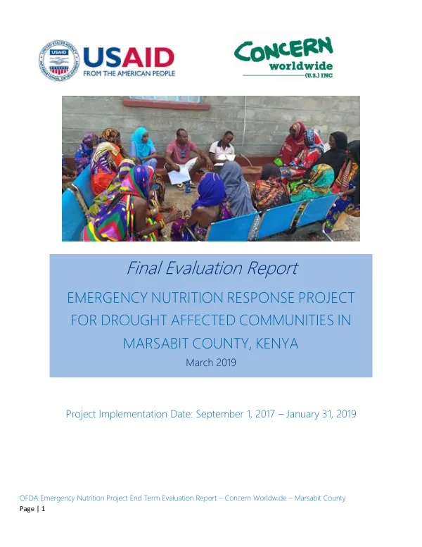 Final evaluation report : emergency nutrition response project for drought affected communities in Marsabit County, Kenya