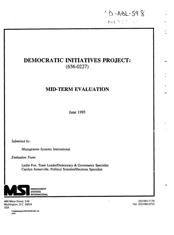Democratic initiatives project (656-0227) : mid-term evaluation