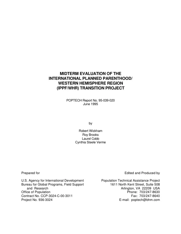 Midterm evaluation of the International Planned Parenthood/Western Hemisphere Region (IPPF/WHR) transition project