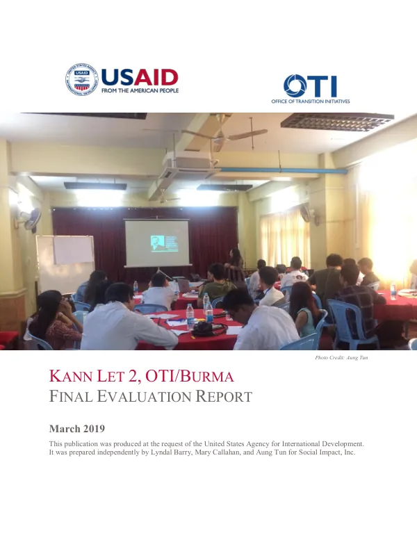Kann let 2, OTI/Burma final evaluation report