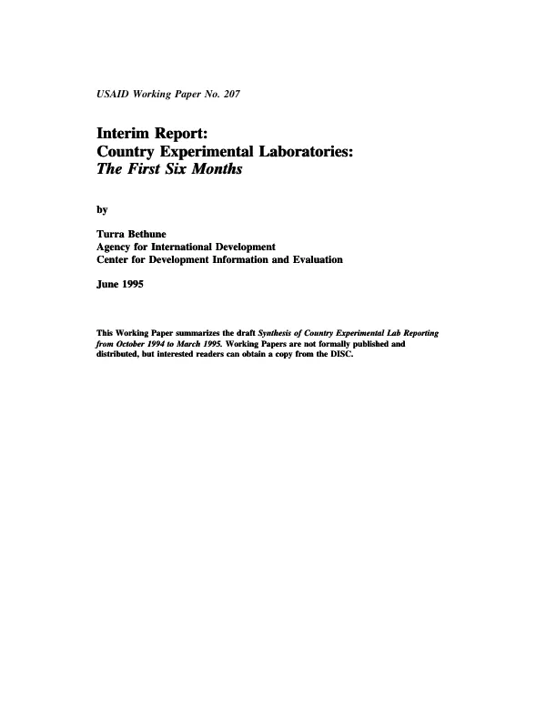 Interim report : country experimental laboratories -- the first six months