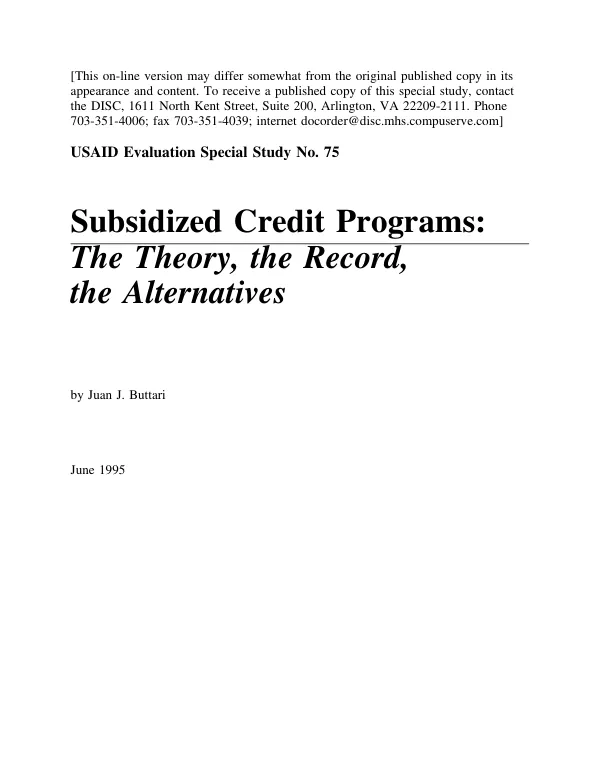 Subsidized credit programs : the theory, the record, the alternatives