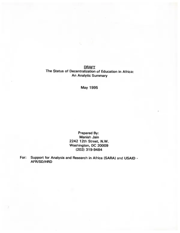 The status of decentralization of education in Africa : an analytic summary