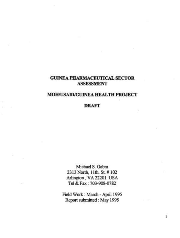 Guinea pharmaceutical sector assessment