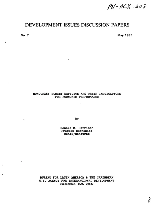Honduras : budget deficits and their implications for economic performance
