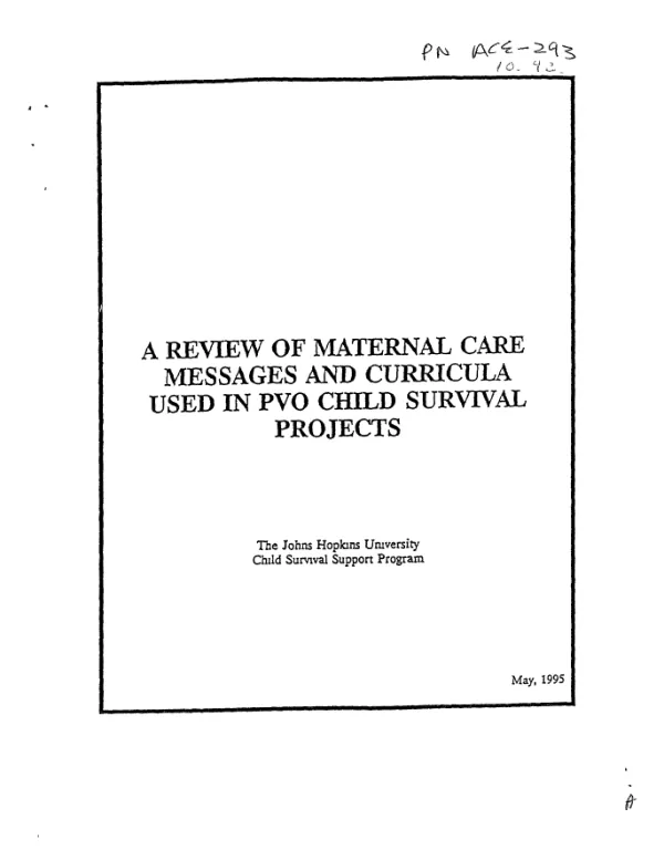 Review of maternal care messages and curricula used in PVO child survival projects