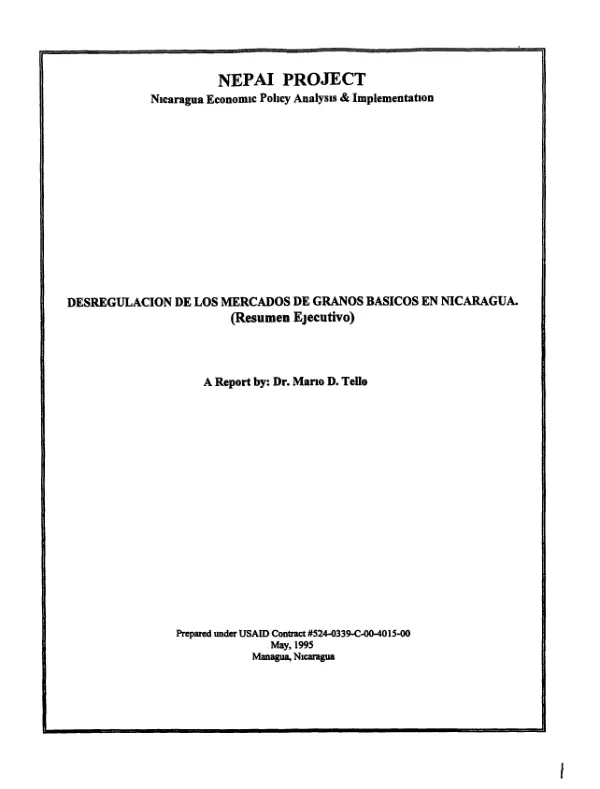 Desregulacion de los mercados de granos basicos en Nicaragua (resumen ejectutivo)
