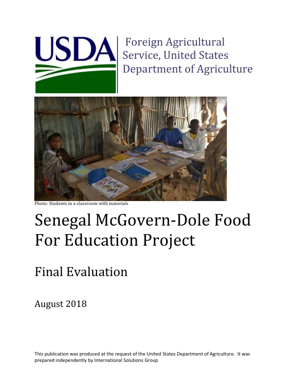 Final evaluation : McGovern Dole international food for education and child nutrition program Saint Louis Region, Senegal