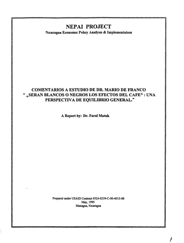 Comentarios a estudio de Dr. Mario de Franco "Seran blancos o negros los efectos del cafe? : una perspective de equilibrio general"
