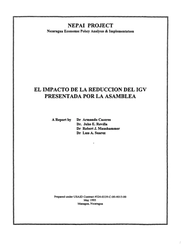 Impacto de la reduccion del IGV [impuesto general a las ventas] presentada por la Asamblea