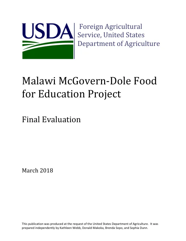 Final evaluation of the school meals programme in Malawi with support from the United States Department of Agriculture, and the governments of Brazil and the United Kingdom 2013 to 2015