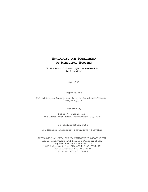 Monitoring the management of municipal housing : a handbook for municipal governments in Slovakia