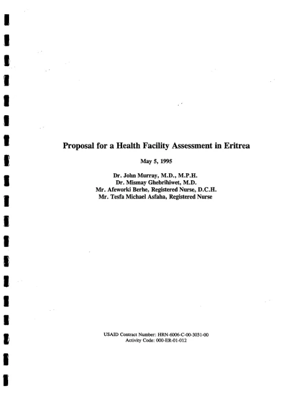 Proposal for a health facility assessment in Eritrea