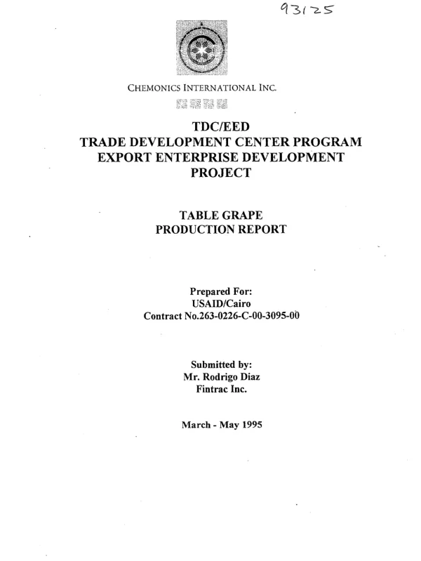 TDC/EED (Trade Development Center program, export enterprise development project) : table grape production report