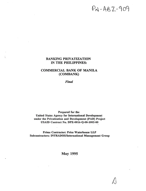 Banking privatization in the Philippines : Commercial Bank of Manila (ComBank) -- final