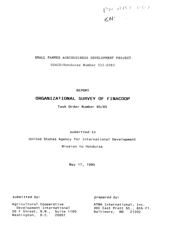 Organizational survey of FINACOOP [Financiera de Cooperativas Agropecuarias, Limitada]