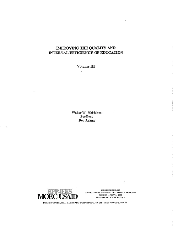 Improving the quality and internal efficiency of education : volume III