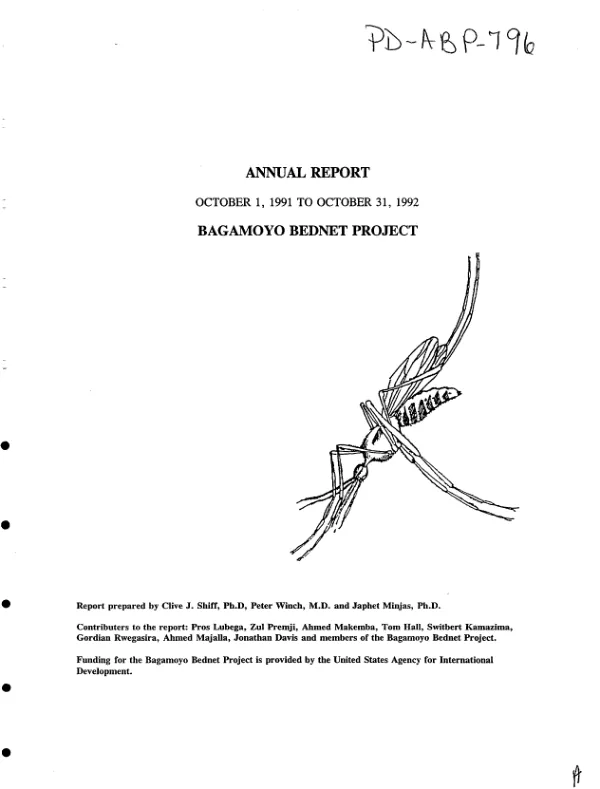 Annual report : October 1, 1991 to October 31, 1992 -- Bagamoyo Bednet project
