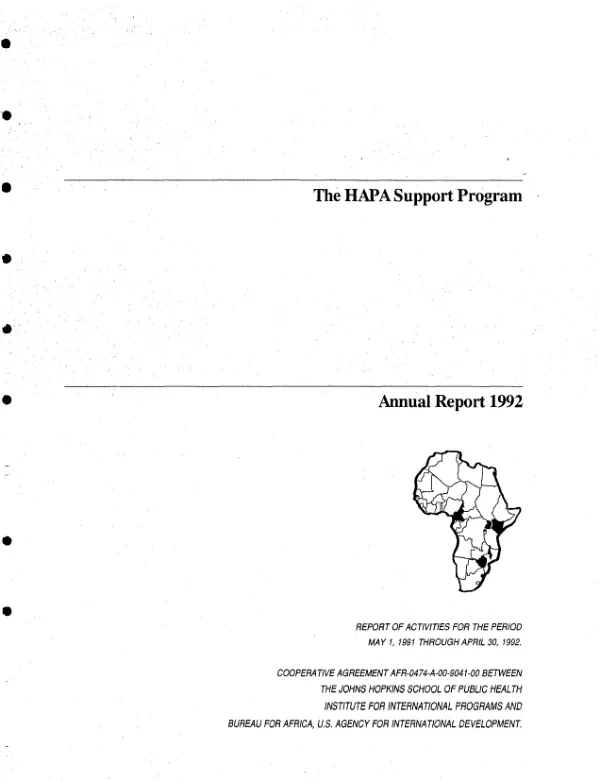 HAPA [HIV/AIDS prevention in Africa] support program : annual report 1992 -- report of activities for the period May 1, 1991 through April 30, 1992