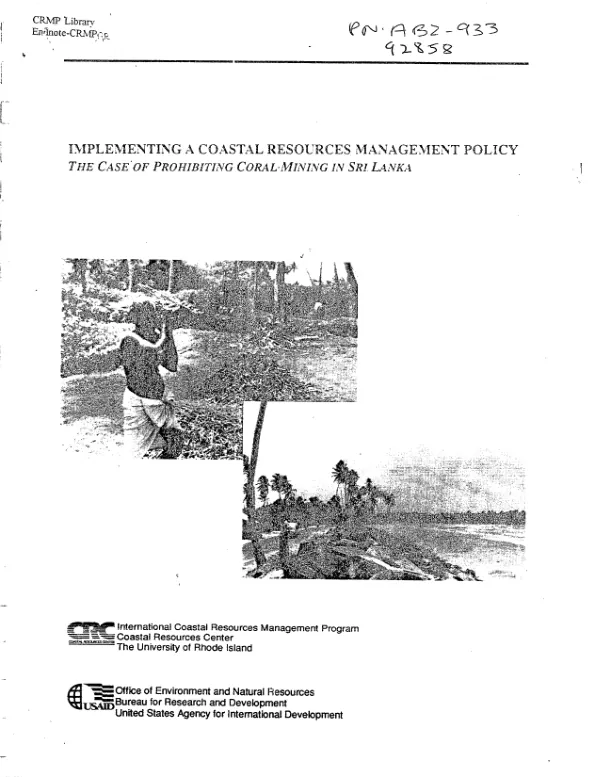 Implementing a coastal resources management policy : the case of prohibiting coral mining in Sri Lanka