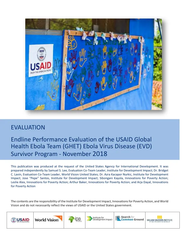 Endline performance evaluation of the USAID global health Ebola team (GHET) Ebola virus disease (EVD) survivor program