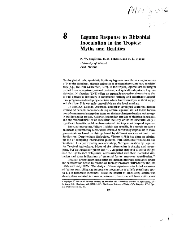 Legume response to rhizobial inoculation in the tropics : myths and realities