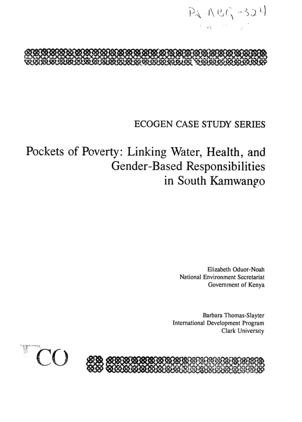 Pockets of poverty : linking water, health, and gender-based responsibilities in South Kamwango