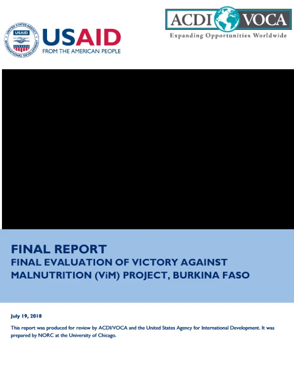 Final report : final evaluation of victory against malnutrition (ViM) project, Burkina Faso