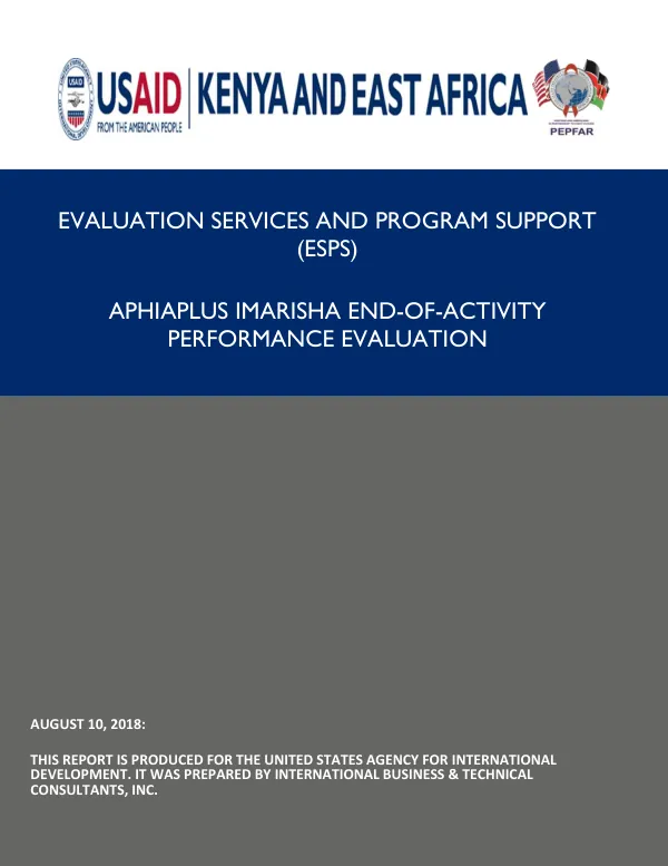 Evaluation services and program support (ESPS) : APHIAplus imarisha end-of-activity performance evaluation