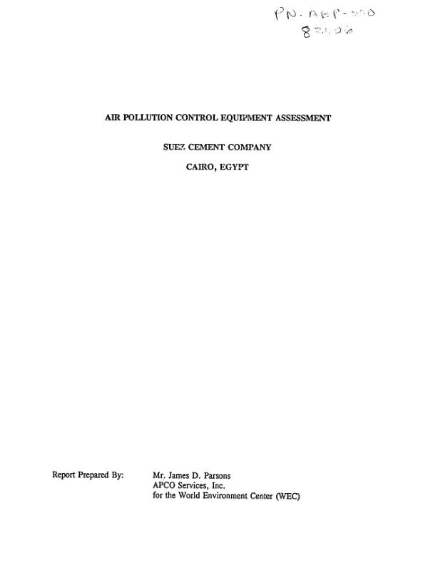 Air pollution control equipment assessment : Suez Cement Company, Cairo, Egypt