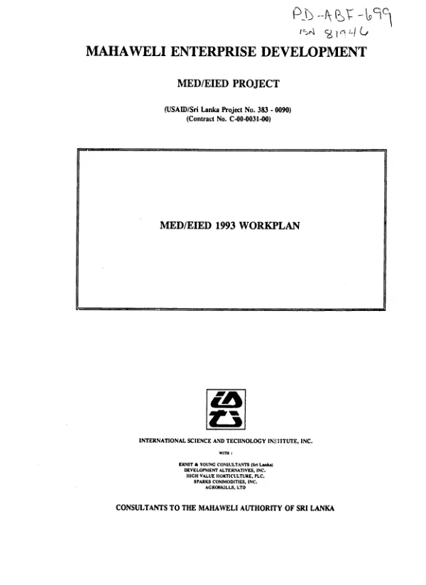Mahaweli enterprise development : MED/EIED 1993 workplan