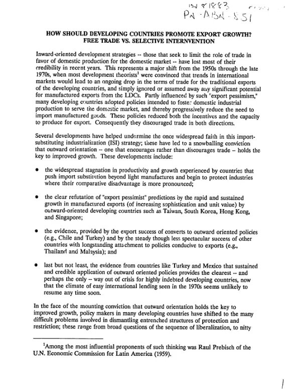 How should developing countries promote export growth? : free trade vs. selective internvention [i.e. intervention]