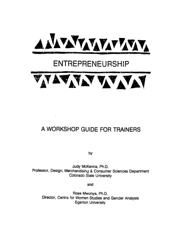 Entrepreneurship : a workshop guide for trainers