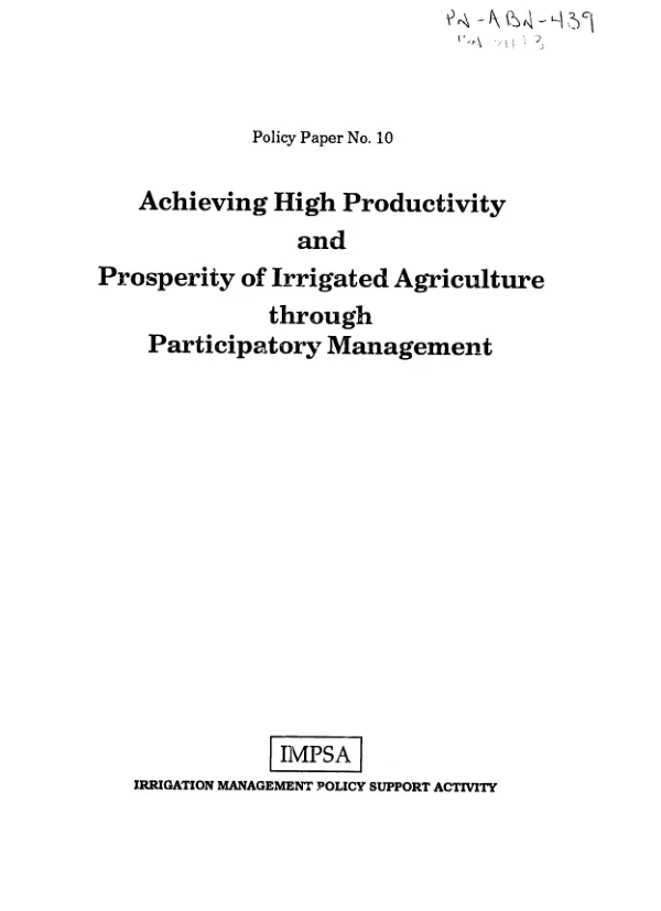 Achieving high productivity and prosperity of irrigated agriculture through participatory management