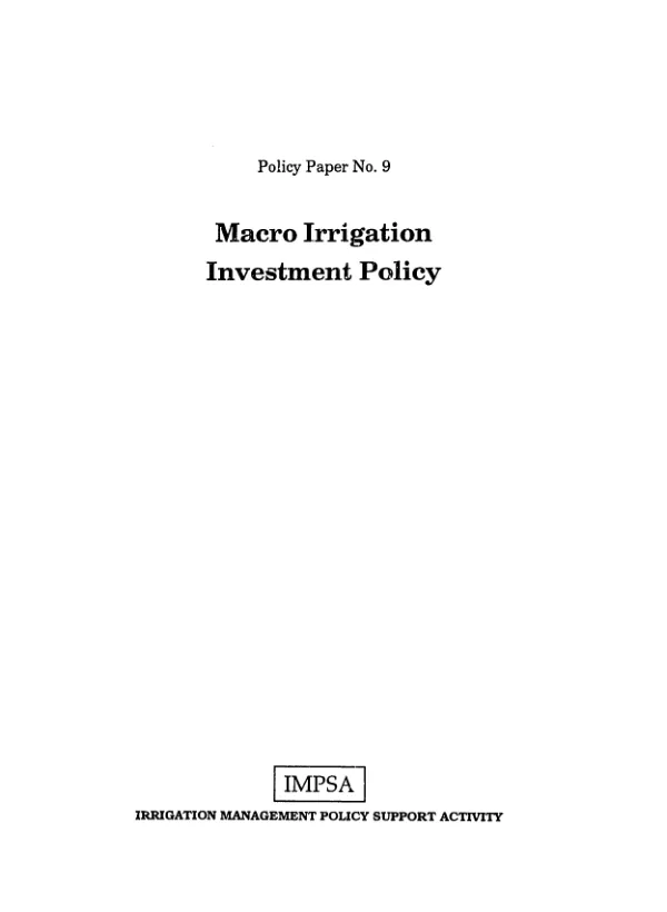 Macro irrigation investment policy