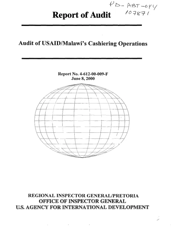 Audit of USAID/Malawi"s cashiering operations