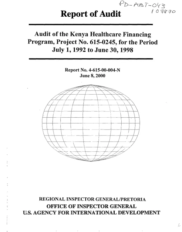 Audit of the Kenya healthcare financing program, project no. 615-0245, for the period July 1, 1992 to June 30, 1998